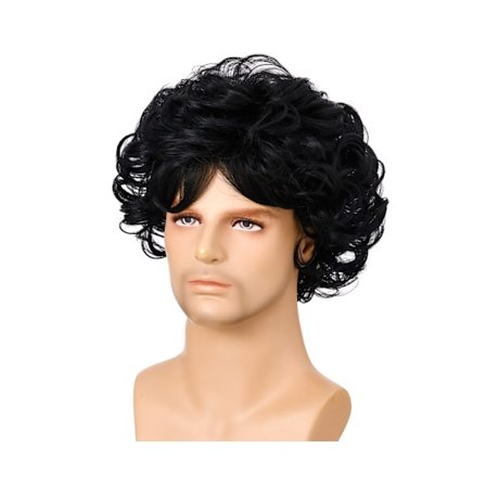 Parykk Kort Krøllete Hår Fluffy Hodeplagg Midtskill Bang Parykker for Cosplay Party - Svart