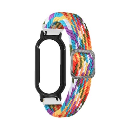 Xiaomi Mi Band 7 nylon urrem og cover og cover med hærdet glas - Regnbue / Sort