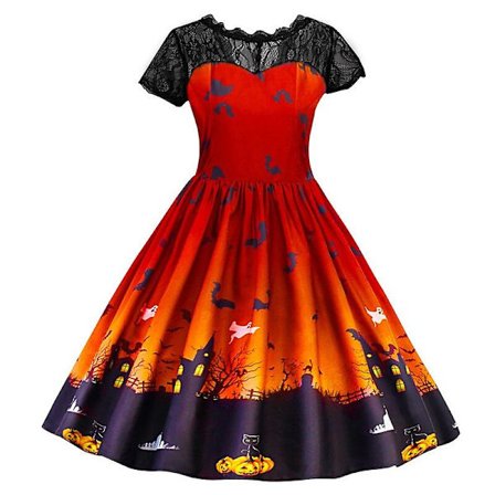 Girls Cosplay Witch Print Dress Color1