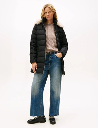 Tommy Hilfiger Mw Down Slim Coat With Fur - Black - XL