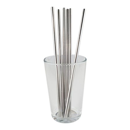 6x Lige Metalsugerør - Sølv