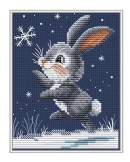 Stickpackung Bild Kaninchenhüpfen im Schnee - Collection D'Art