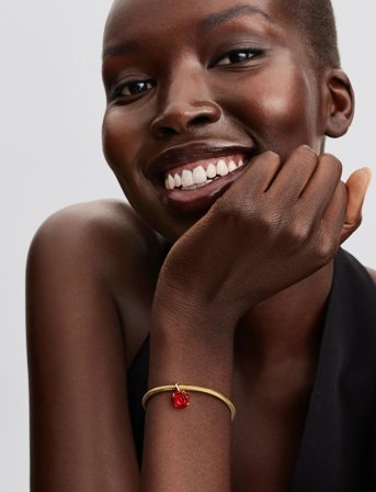 Pandora Disney Beauty And The Beast Rose 14K Gold-Plated Dangle With Red Murano Glass - Gold - ONE SIZE