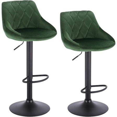 Rootz 2 baarituolia - Tasotuolit - Kääntyvät tuolit - Samettiverhoilu - Säädettävä korkeus - Kääntyvä istuin - Mukava ja tukeva - 35cm x 38cm x 84-106