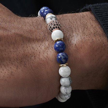 8 mm White Turquoise and Lapis Lazuli Bracelet for Men - Beaded bracelets