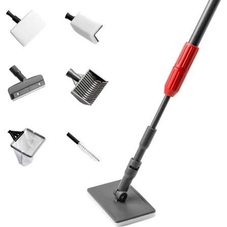 Akvarie Rengjøring, 6 i 1 Akvarie Rengjøring med Justerbart Teleskop Håndtak, Squeegee, Landing Nett, Rengjøringssvamp, Grus Rake, Rørbørste
