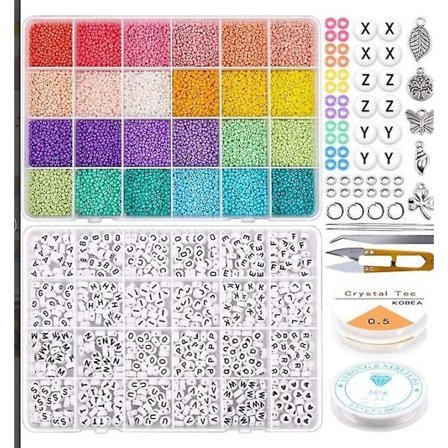 Craft Beads Kit 10800stk 3mm Glass Seed Beads Og 1200stk Bokstavperler Til Vennskapsarmbånd Smykkefremstilling Halskjeder Og Nøkkelringer Med 2 Ruller