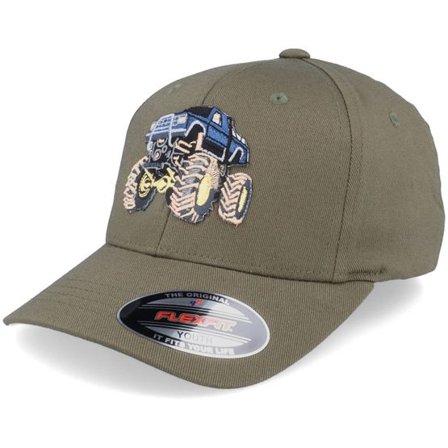 Kiddo Cap - Grön flexfit Keps - Kids Big Wheels Monster Truck Olive Flexfit @ Hatstore