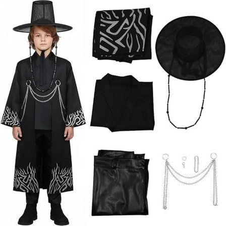 Kpop-demoninmetsästäjä Cosplay-asu pojille, Kpop Hunters -roisto Saja Jinun asu viitalla, demoni, Saja, halloween 1 1