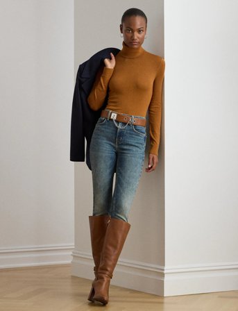 Lauren Ralph Lauren Silk-Blend Turtleneck Sweater - Brown - XS