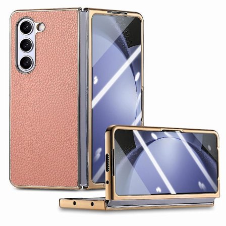 Z Fold 5 Fodral, PU Läder & Plätering PC Stötsäkert Fodral Kompatibel Samsung Galaxy Z Fold 5 Med Skärmskydd