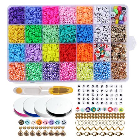 DIY Perlesmykkelsett Leireperler for Armbåndslaging, 4mm 20 Farger Flate Runde Polymerleire Heishi Perler Med Smilefjes Perler Bokstavperlegaver