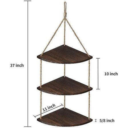 3-vånings rustika trähyllor med jute-rep