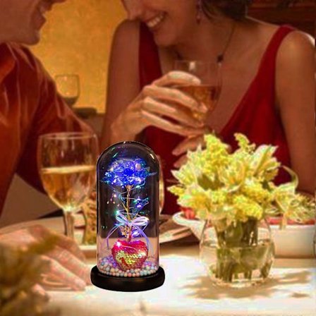 Julrosor för kvinnor, presenter till kvinnor, julblommor för kvinnors födelsedagspresenter, julklappar till kvinnor, färgade rosor i glaskupol, 