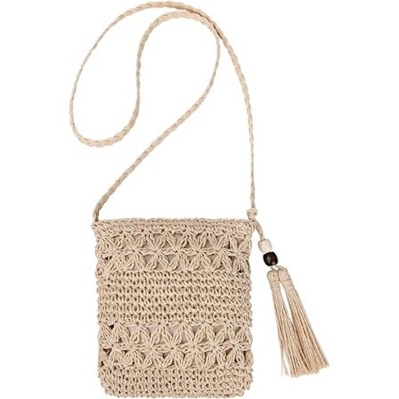 1 stk. Beige stråveske for kvinner, håndlaget bohemsk stil strand