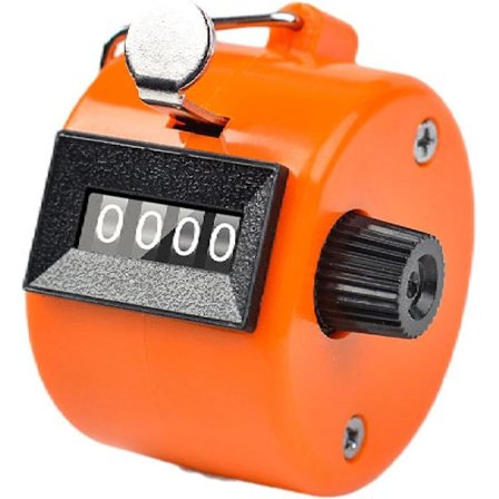 Håndholdt metal tæller med 4 digitale kliktællere, håndholdt metal tæller til optælling, manuel mekanisk skridttæller (Orange)