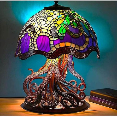 Vintage Stained Glass Plant Series Bordlampe Svampe Lampe