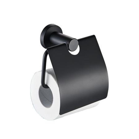 Hjem Svart Rund Base Matt Svart Toalettpapirholder med Klaff T