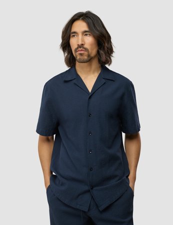 Shaping New Tomorrow - Seersucker Short Sleeve Shirt - Dark Navy - Male - L