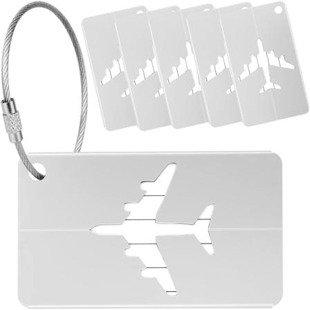 6-pakks Aluminium Flyplass Bagasje Etiketter med Rustfritt Stål Lanyard