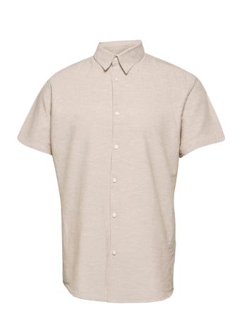 Slhregnew-Linen Shirt Ss Classic W Kortærmet Skjorte Beige Selected Homme