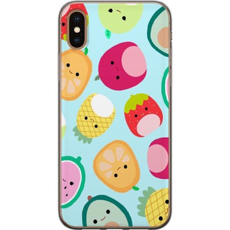 Kompatibelt Mobildeksel til Apple iPhone XS Mønster av kawaii-frukter som jordbær sitron ananas og avocado på lyseblå bakgrunn