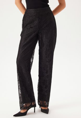 Pieces - Pcbosulla Hw Lace Wide Pant - Black - Kläder - - Bubbleroom