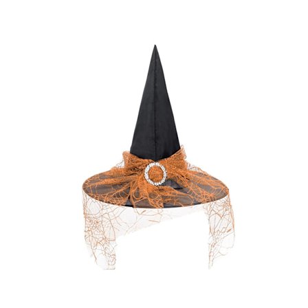 Heksehatt for kvinner, Halloween-hatt med slør, tilbehør til hekseantrekk for voksne, fest
