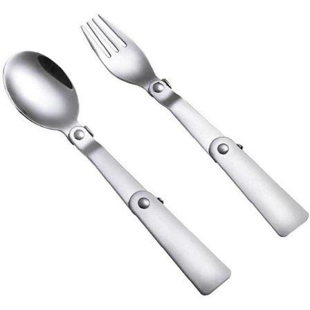 2 stk bærbar sammenleggbar sammenleggbar skje rustfritt stål O