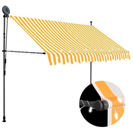 vidaXL Markis manuellt infällbar med LED 300 cm vit och orange multifärg