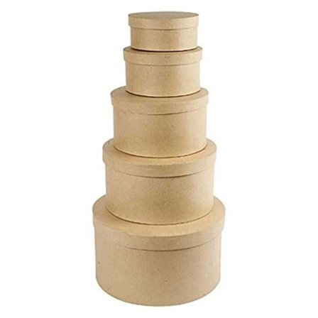 Handgjorda runda holkar av pappersmaché med lock. ref 26466