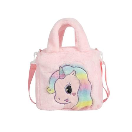 Kid Girls Crossbody Purse Søt Unicorn skulderveske Håndveske Fuzzy Tote