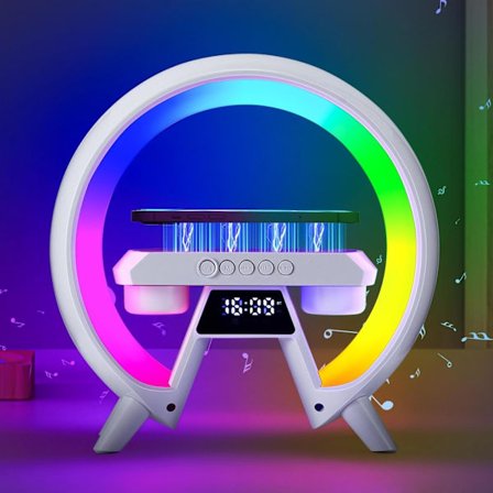 Atmosfärlampa: Trådlös laddningsbordslampa med Bluetooth-högtalare, 15W Qi-laddare, Väckarklocka, Hi-Fi-ljud & Multi-lägesljus