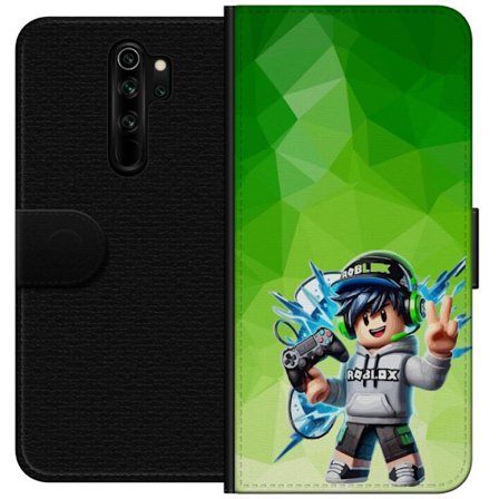 Kompatibelt Lommeboketui til Xiaomi Redmi Note 8 Pro Roblox-inspirert gamerfigur med headset, håndkontroll og energiske effekter mot grønn bakgrunn