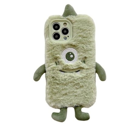 Fluffy deksel for iPhone 13 Pro for jenter tenåringer barn Kawaii tegneserie 3D dyr Fuzzy Furry varm plysj vinterdeksel myk silikon støtsikker 