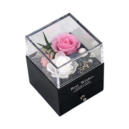 Naturlig Evig Rose Smykkeskrin Konserverede Blomster Valentinsforslag Ring til C
