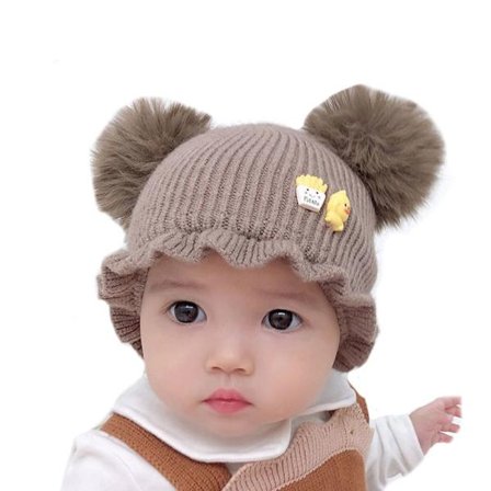 Pompom Baby Hat Strikket Hue KAFFE