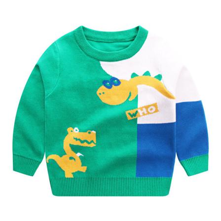 Kids Dinosaur Printed Warm Jumper Top Crew Neck Stickade Tröjor
