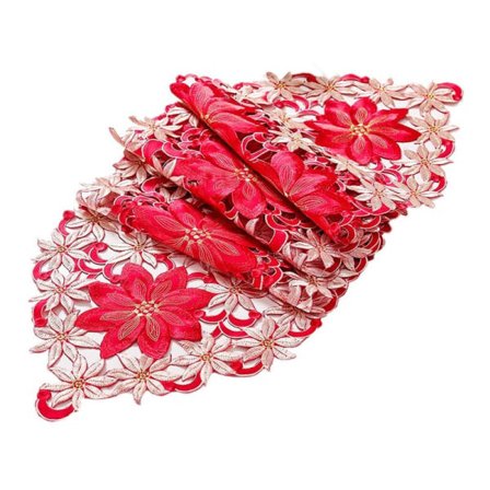 |NN| Julebordbrikke med broderi, hul tebordduk, for julemiddager på restaurant