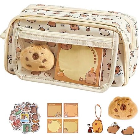 Capybara Penalhus, Capybara Stationery Taske, Gennemsigtig Sødt Capybara Penalhus med Rum, Penalhus med Bred Åbning til Børn