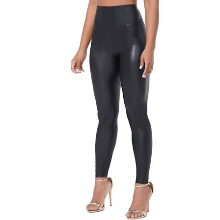 Dame Faux Læder Leggings - Butt Push Up Formende Bukser Våd Look Stilfuld