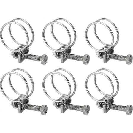 6 kpl Kaksinkertainen Lanka Letkunkiristin, 25-29mm Säädettävät Ruostumattomasta Teräksestä Valmistetut Lanka Letkunkiristimet