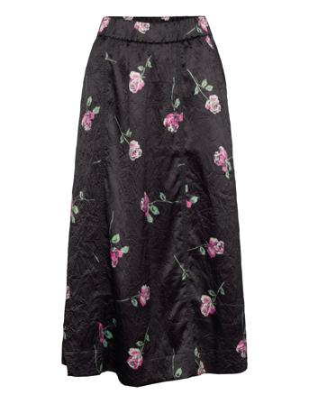 Crinkled Satin Elasticated Maxi Skirt Polvipituinen Hame Musta Ganni