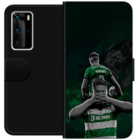 Yhteensopiva Lompakkokotelo Huawei P40 Pro Neonmotiivi, jossa teksti "Gaming is in my DNA" sinisenä ja punaisena tiiliseinällä, jossa loistava DNA-spi