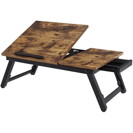 Rootz Laptop Stand - Laptop Holder - Til seng og sofa - Morgenmadsbord - Højdejusterbar - 15,6 tommer - Brun - Sort - Industriel