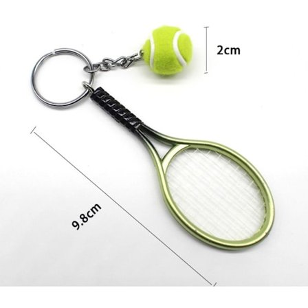 Grøn mini tennis ketsjer nøglering, tennis vedhæng mini sportsbil