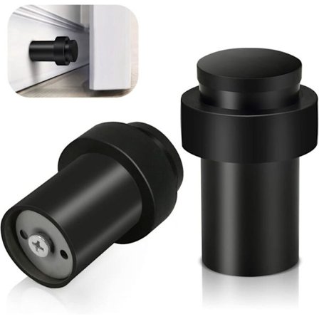2-pack Svarta Kraftiga Dörrstopp i Rostfritt Stål - Dekorativt Massivt Gummiväggskydd för Golvlister - 65mm