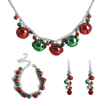 Søde juleklokke-ornamenter, lange kæde-øreringe, armbånd, halskæder til kvinder, krogstrømpefyld, allergivenlige fest smykker gave
