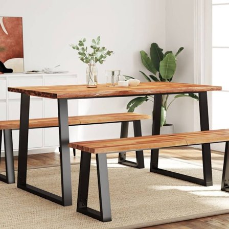 Matbord med levande kant 140x80x75 cm massivt akaciaträ