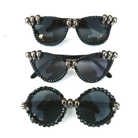 Gothic Sunglasses Black Cat Eye Skull Rhinestone Gorgeous Cateye Round Eyewear